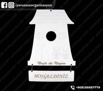 Ahşap baykuş çift kapı süsü (31x46)