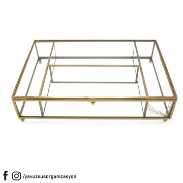 Bölmeli Kapaklı cam Kutu(30*20cm) ALTIN