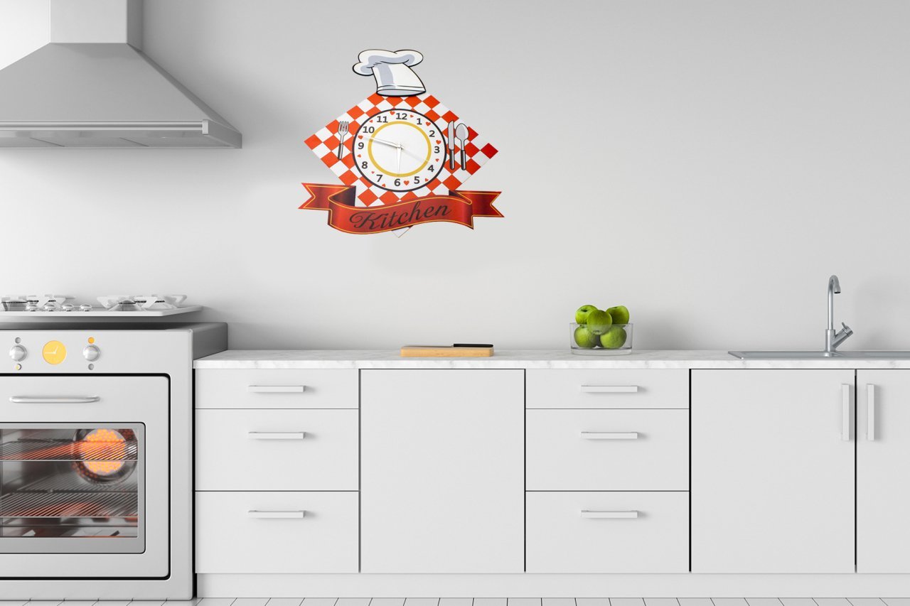 Ekose Desenli Mutfak Duvar Saati (44x44)